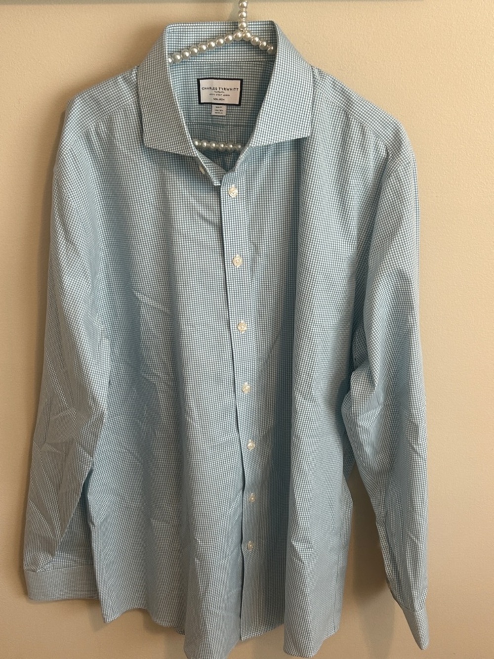 Charles Tyrwhitt Non-Iron Slim Fit Dress Shirt Green Micro Check 17.5/36